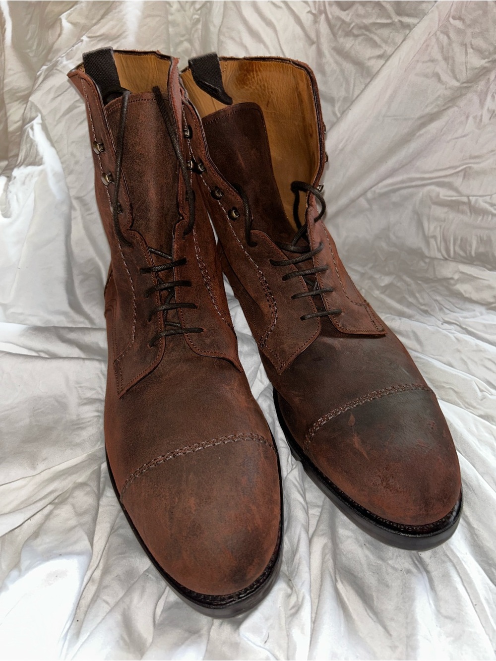 Carmina Men's Brown Leather Lace-Up Cap-Toe Boots 9